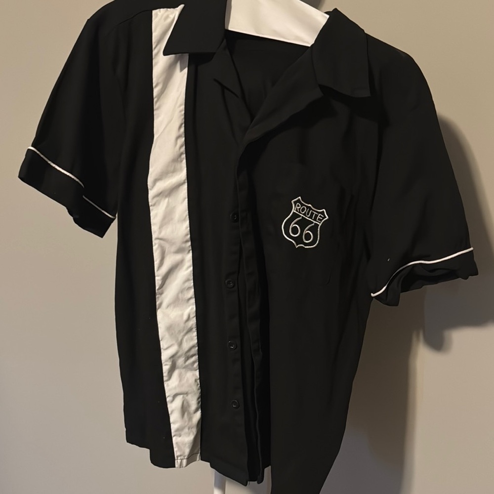 Route 66 Men's Black Shirt with White Stripe